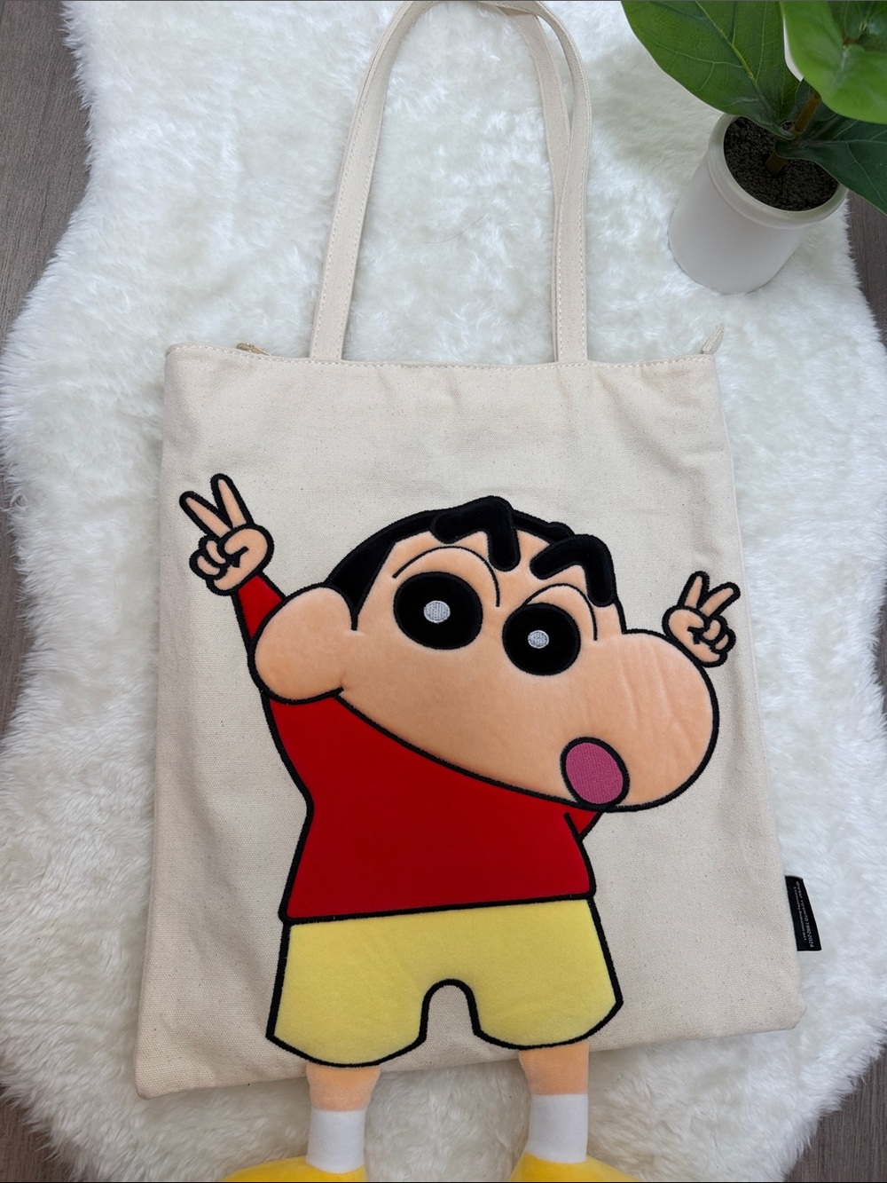 Crayon Shin-Chan 3D Plush Applique Canvas Tote Bag - Picture 3 of 8